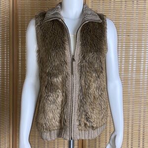 Chunky Knit Faux Fur Bohemian Zip Up Vest Fenn Wright Manson Size Large